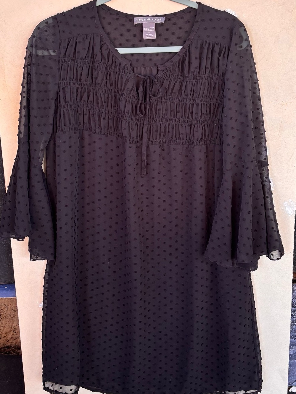 Kate & Mallory Black Swiss Dot Tunic Dress with Smocked Bodice